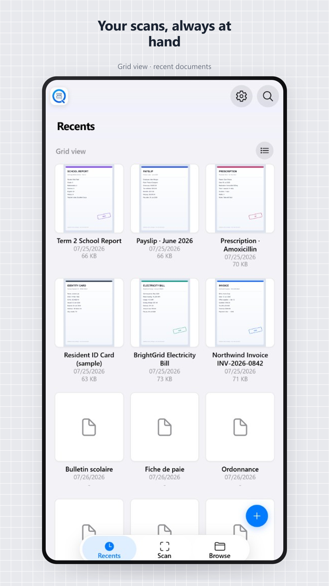 Recents grid