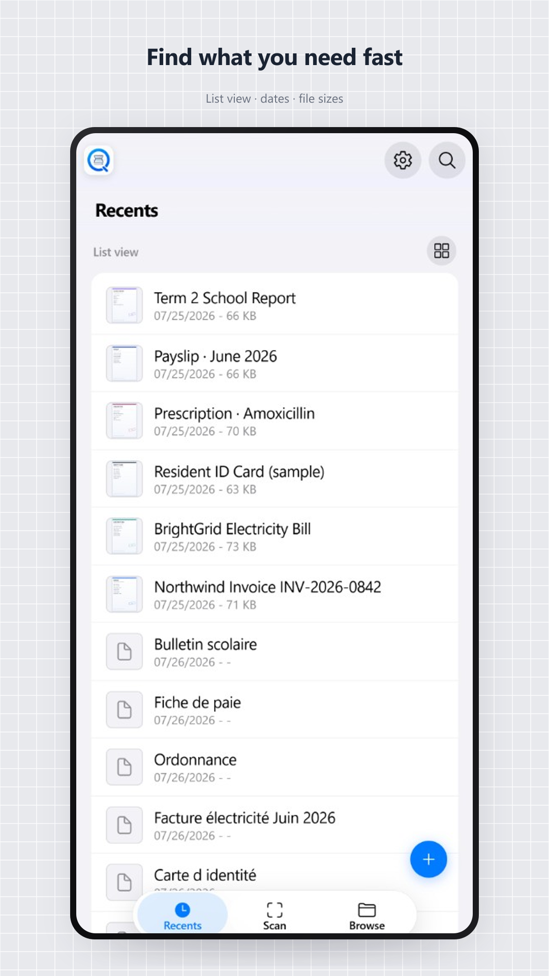 Recents list